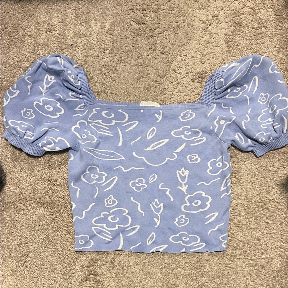 Entro Purple/Blue Floral Puff Sleeve Blouse